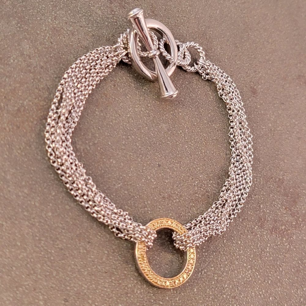 New Silver Goldcircle Ring Chain Multi Strand Cha… - image 3